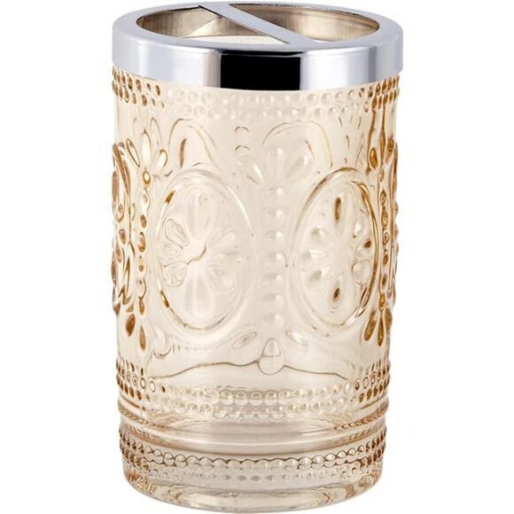 3-Piece Floral Hedge Tinted Glass Bathroom Accessory Set Blush Pink - Picture 5 of 7